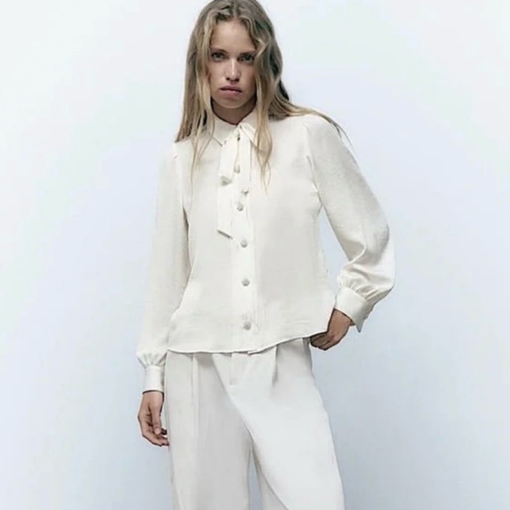 Zara pearl button satin blouse